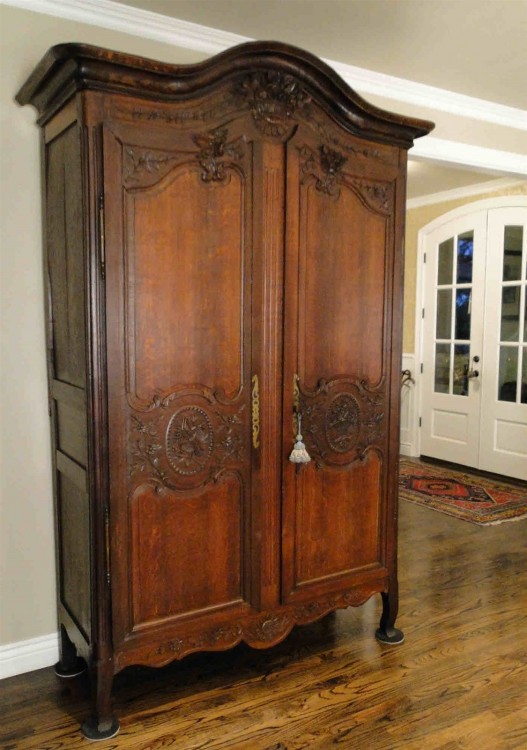 Antique French Country Highly Carved Wedding Armoire Wardrobe 1800's